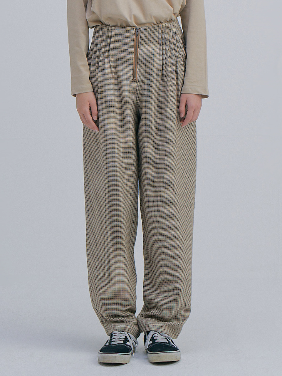 Hounds Tooth Wide Pants_Brown