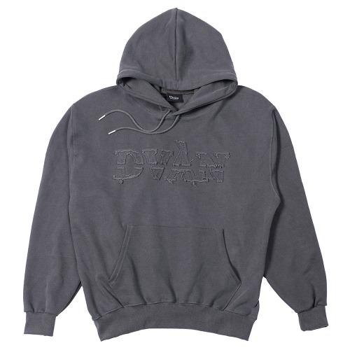 DAMAGED EMB PIGMENT HOODIE CHARCOAL
