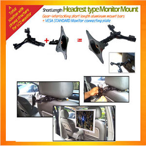 a sturdy metal structure and short length bar connecting type Headrest Mount as a LCD Monitor Nount compatibe with 75,100mm VESA Standard holes