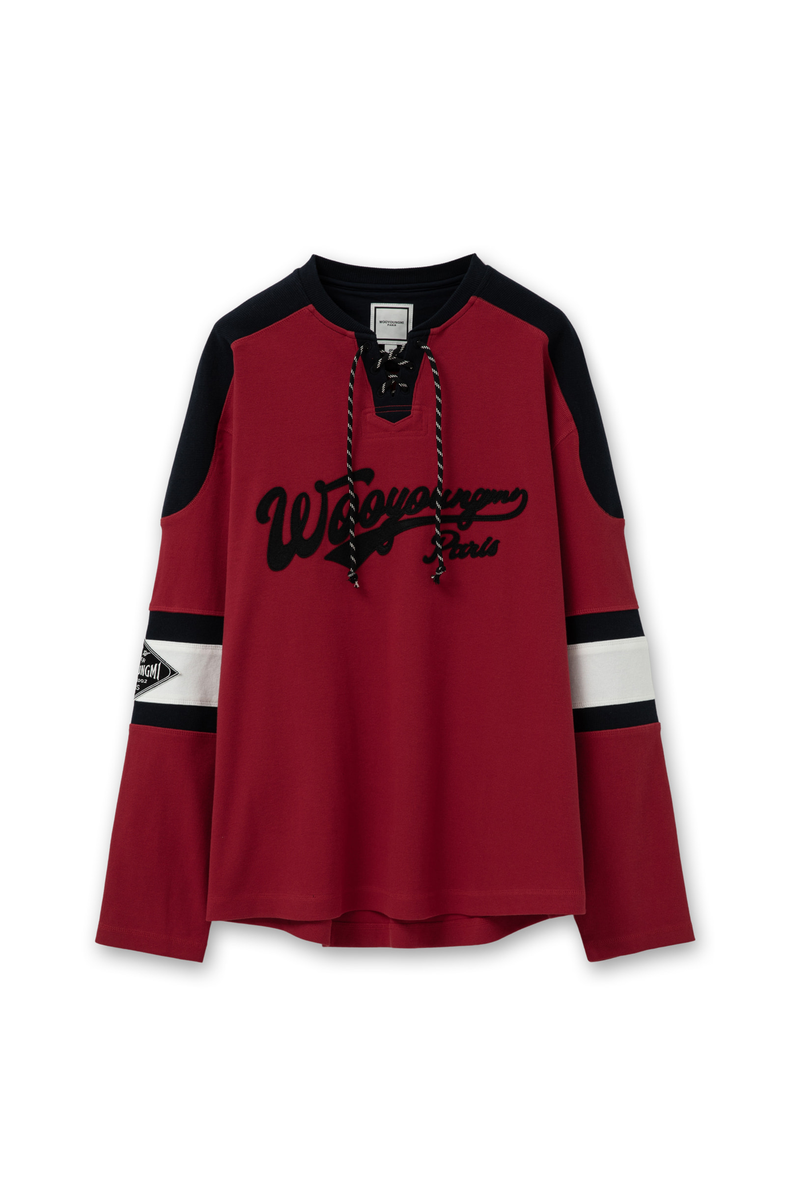 【WOOYOUNGMI】ラグビーTシャツ ロングスリーブ W251TS29747R Red Long Sleeve Rugby T-Shirt - WOOYOUNGMI