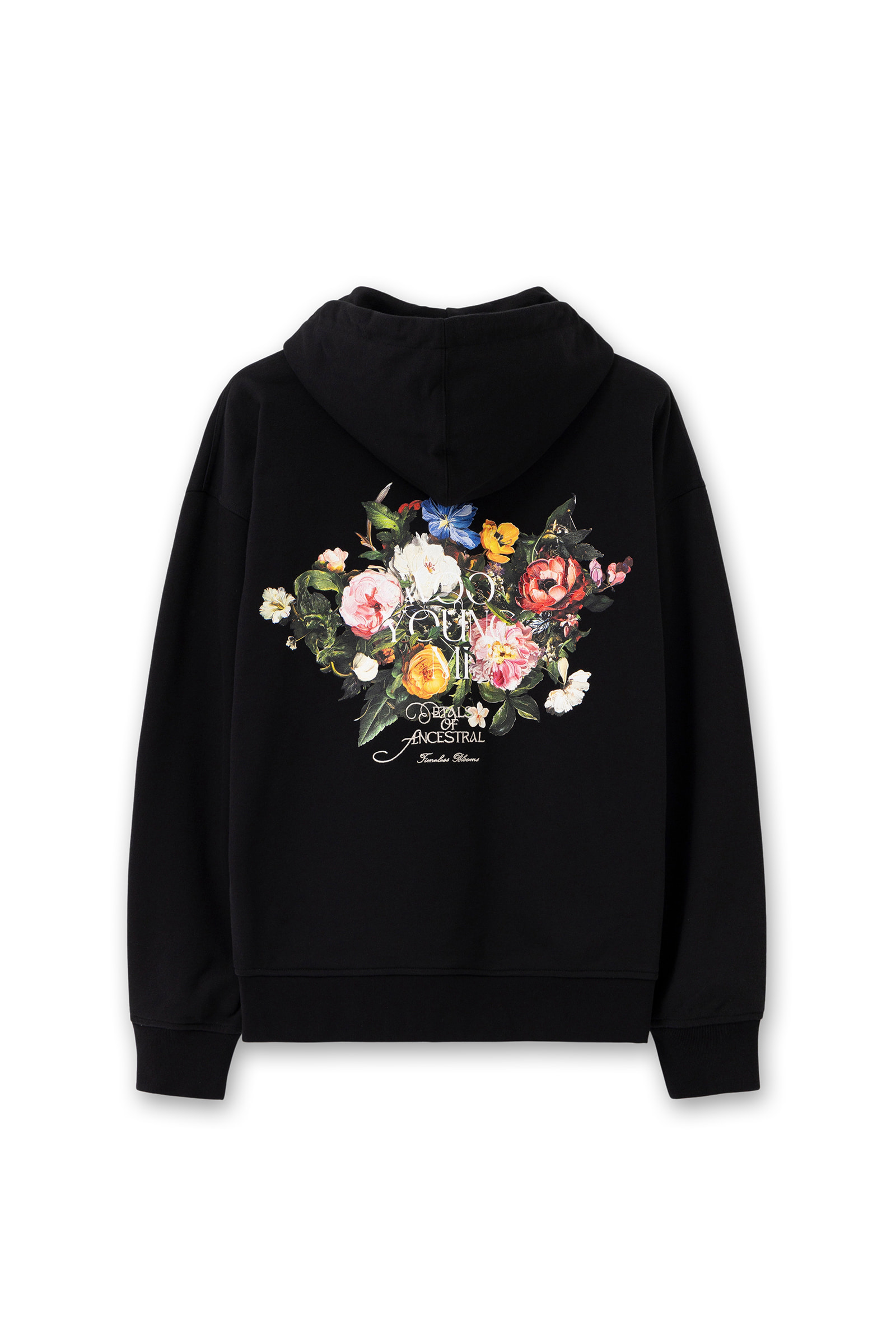 【WOOYOUNGMI】Flower Back Logo Hoodie Black Flower Dying Hoodie - WOOYOUNGMI