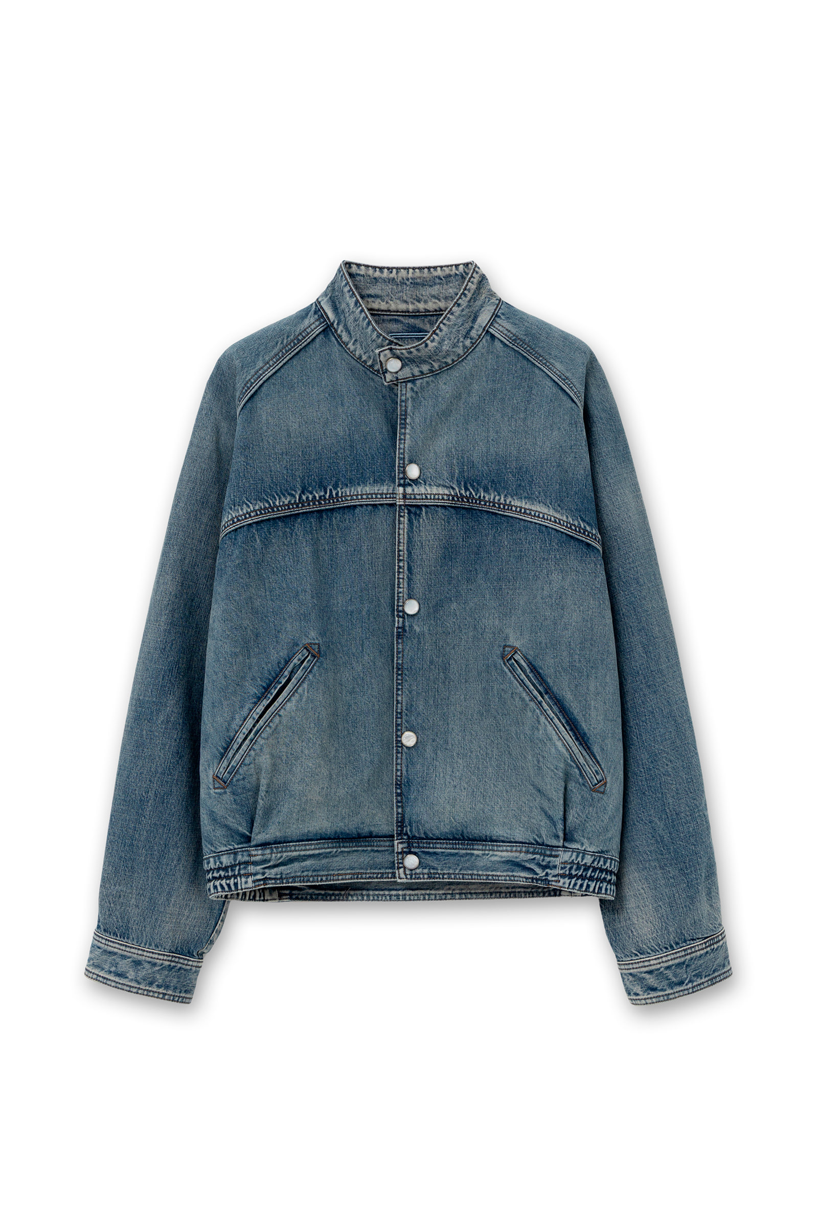 Blue Band Neck Denim Jacket - WOOYOUNGMI