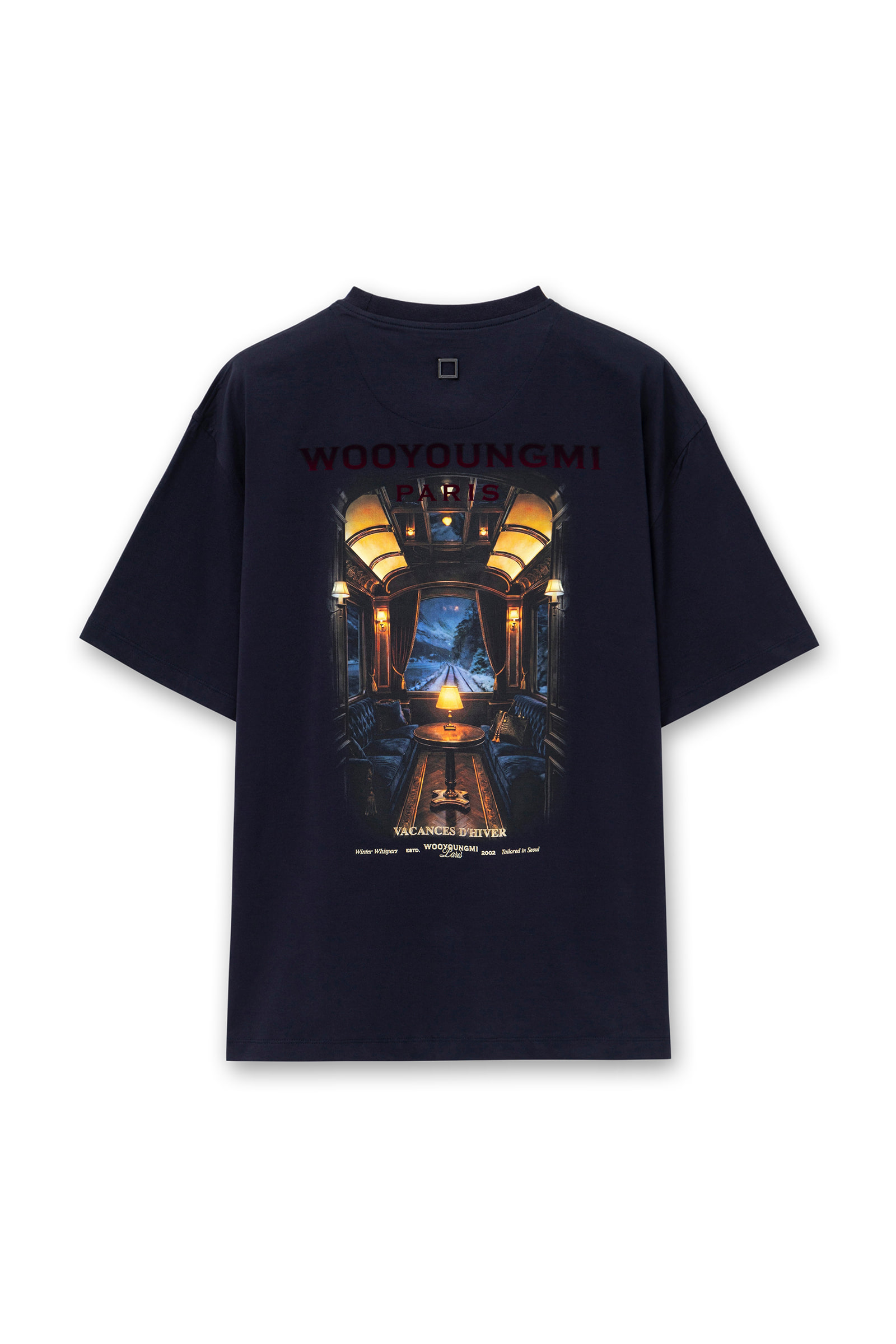 Navy Train Cabin Graphic T-shirt - WOOYOUNGMI