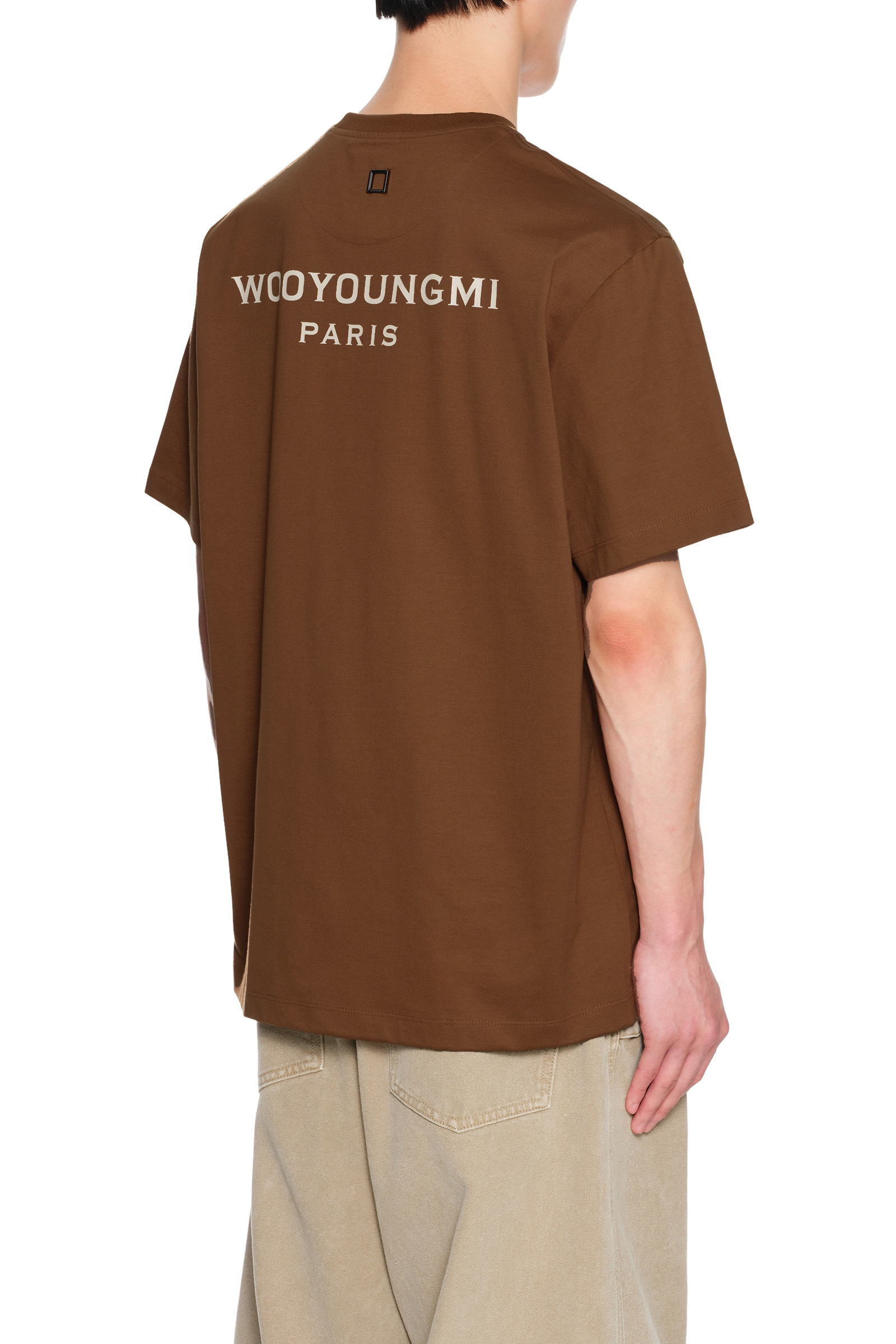Brown Cotton Back Logo T-Shirt - WOOYOUNGMI