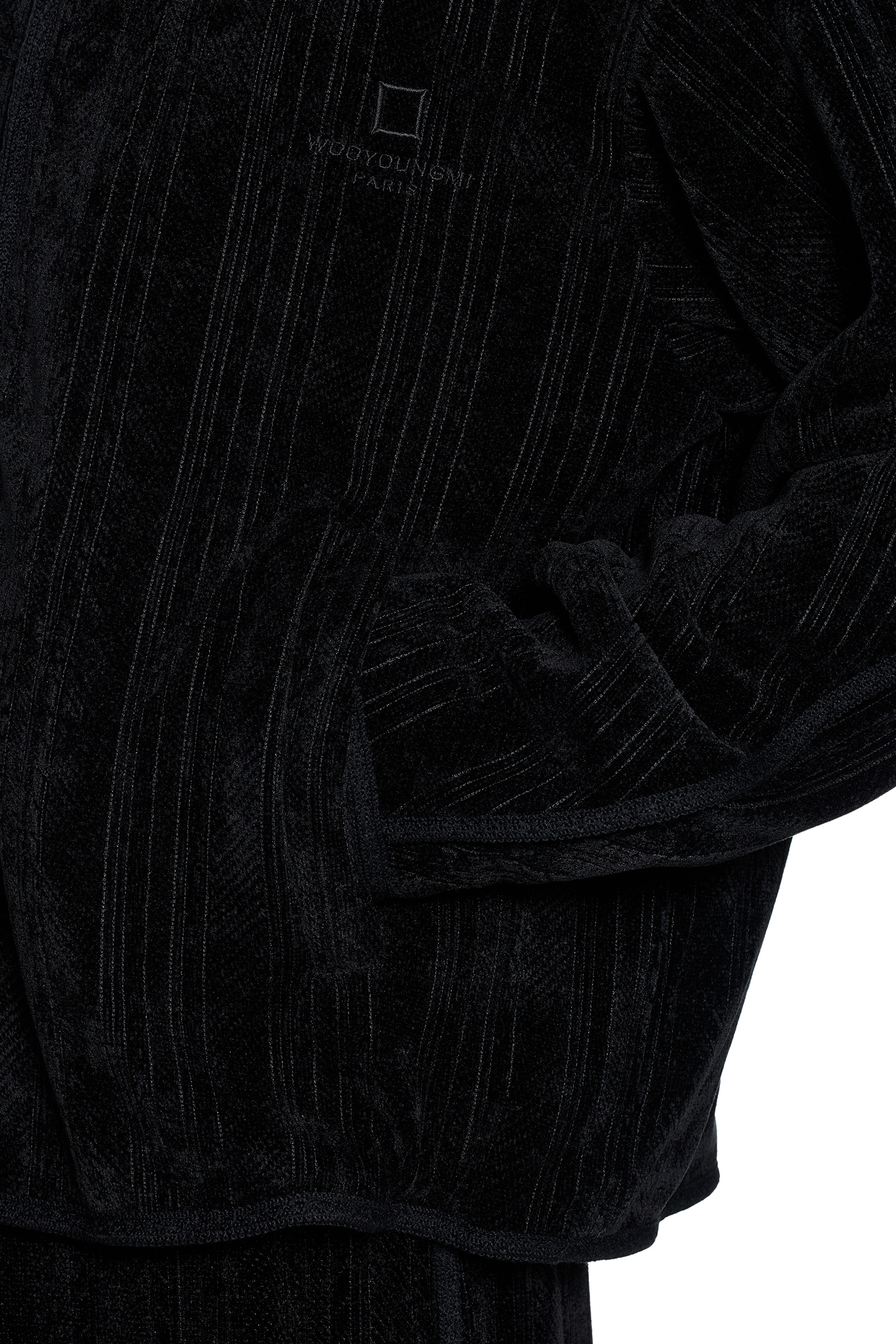 Black Knitted Velvet Zip-up T-shirt - WOOYOUNGMI