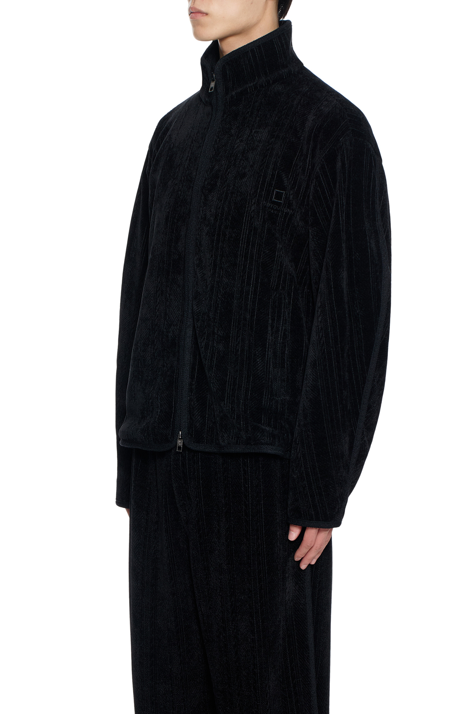 Black Knitted Velvet Zip-up T-shirt - WOOYOUNGMI