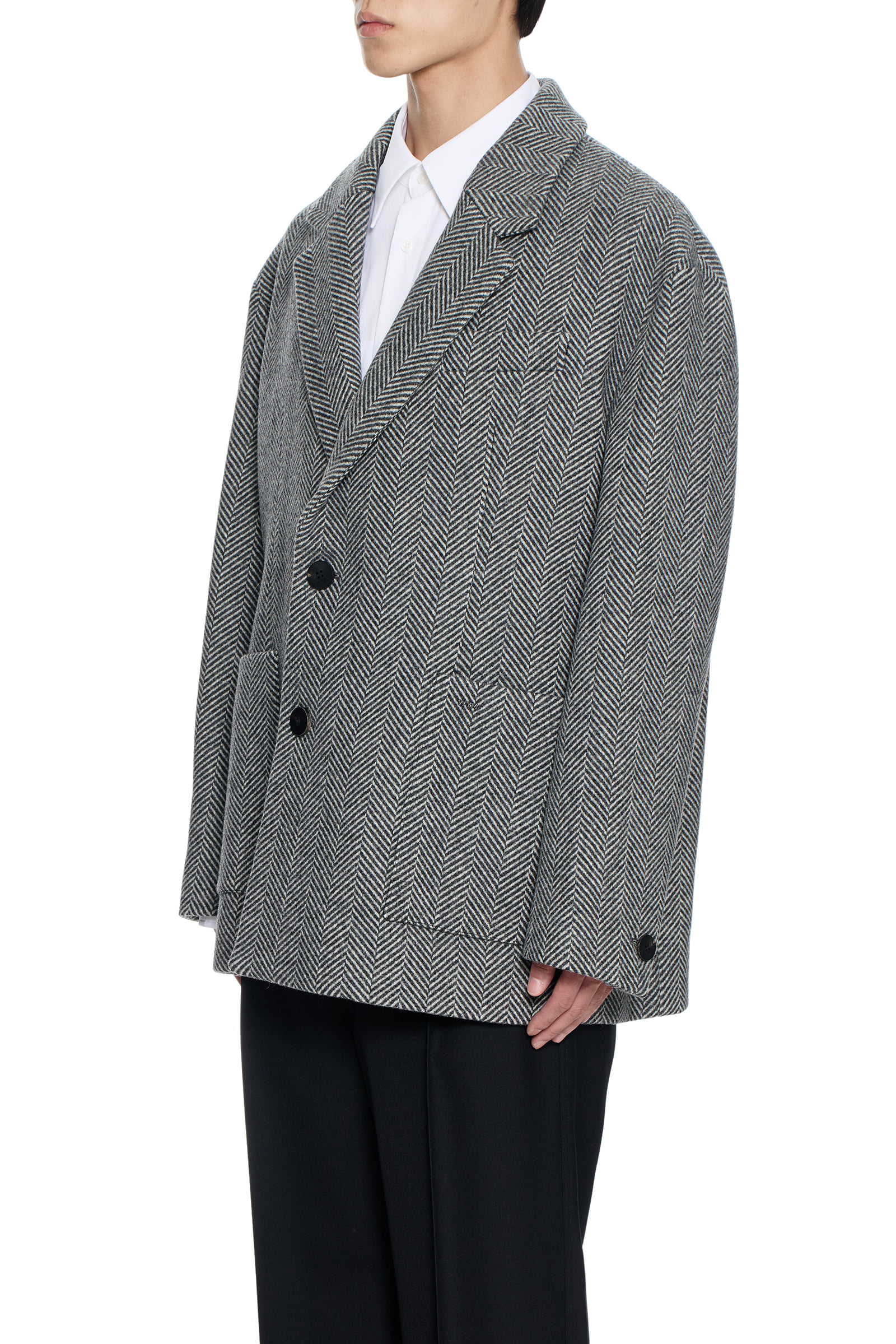 Gray Oversized Herringbone Single Jacket - WOOYOUNGMI