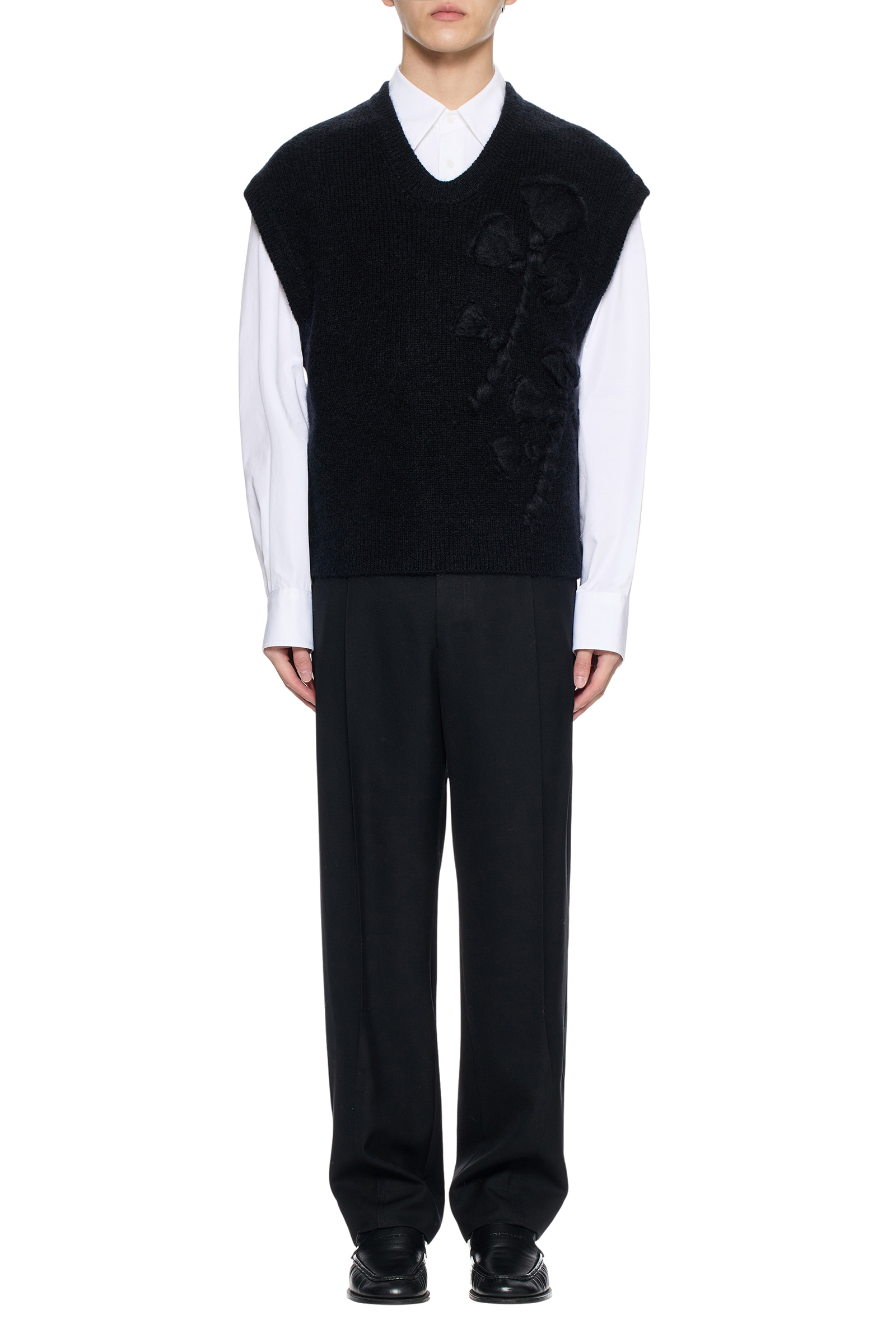 Black Flower Knit Vest - WOOYOUNGMI