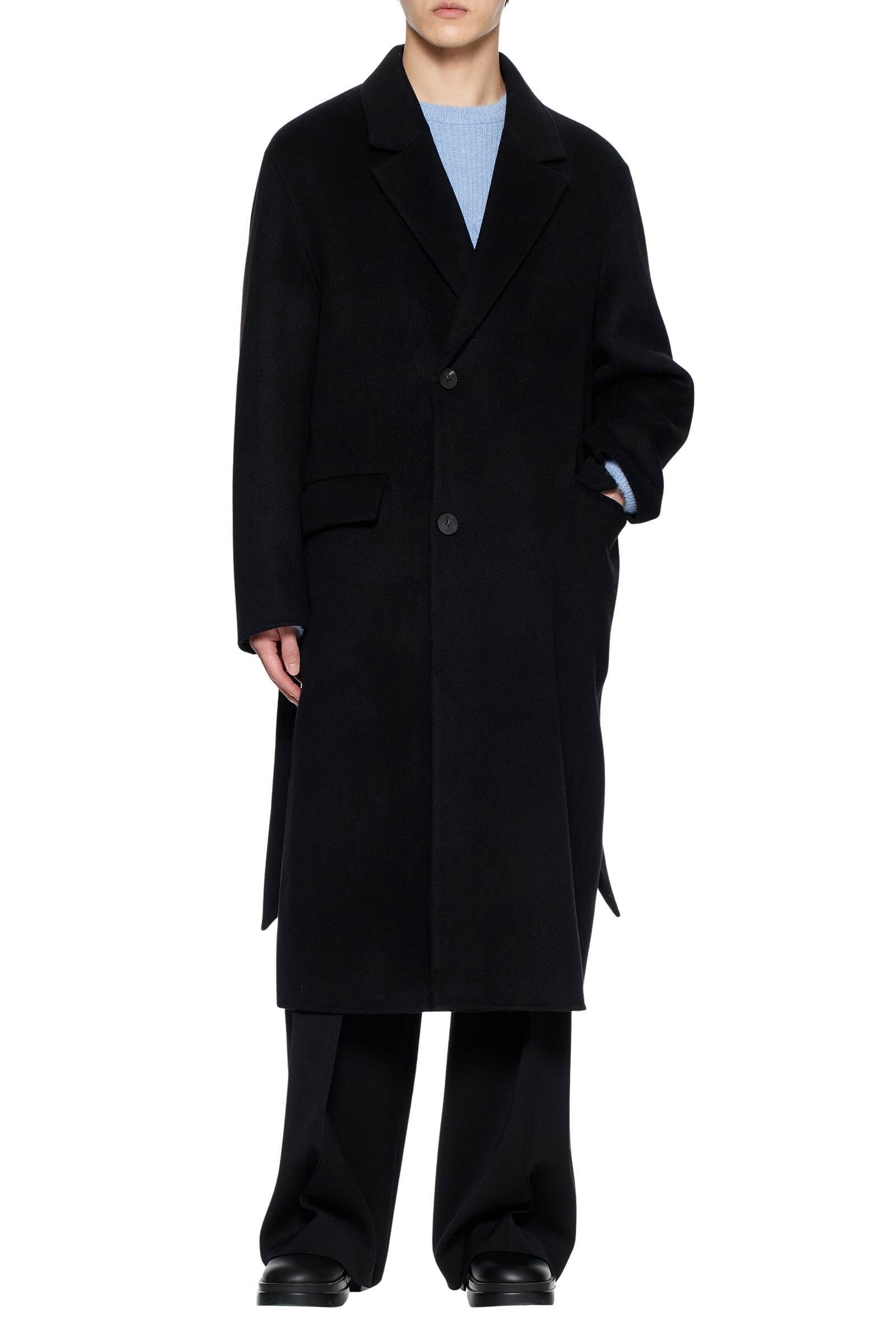 Black Wool Blend Robe Coat - WOOYOUNGMI
