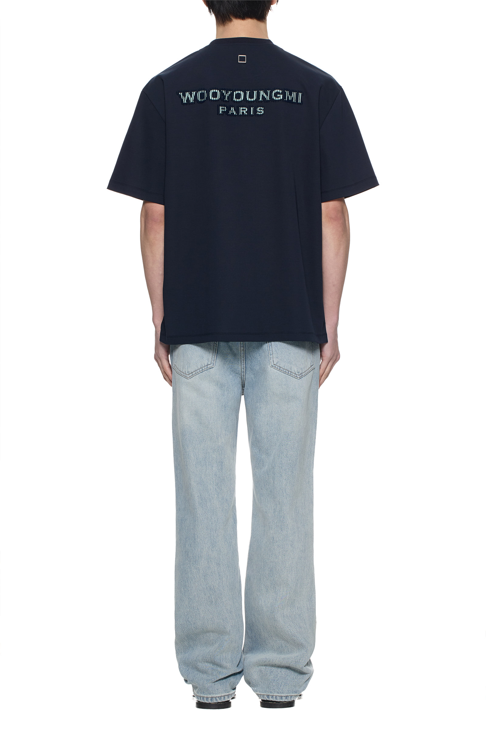 ウーヨンミーWOOYOUNGMI paris パリ ブラックTシャツ半袖夏 Navy Tuft Embroidered Back Logo T-Shirt - WOOYOUNGMI