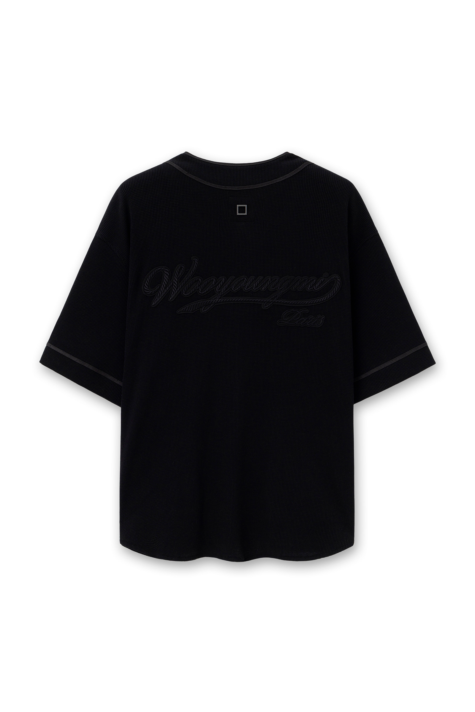 Black Waffle Cotton Baseball Shirt - WOOYOUNGMI