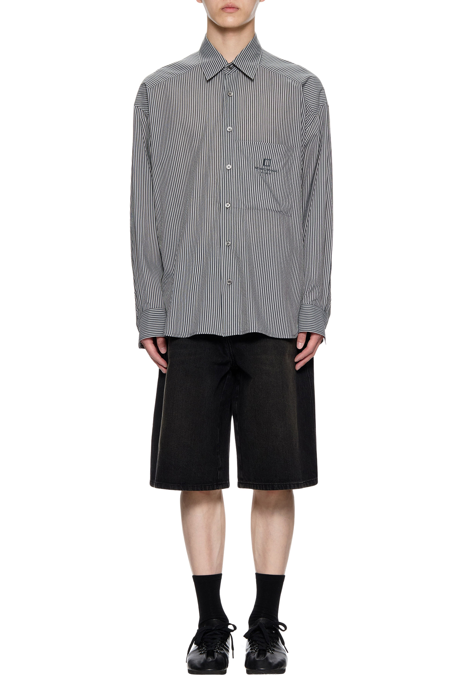 Black Stripe Over Size Shirt - WOOYOUNGMI