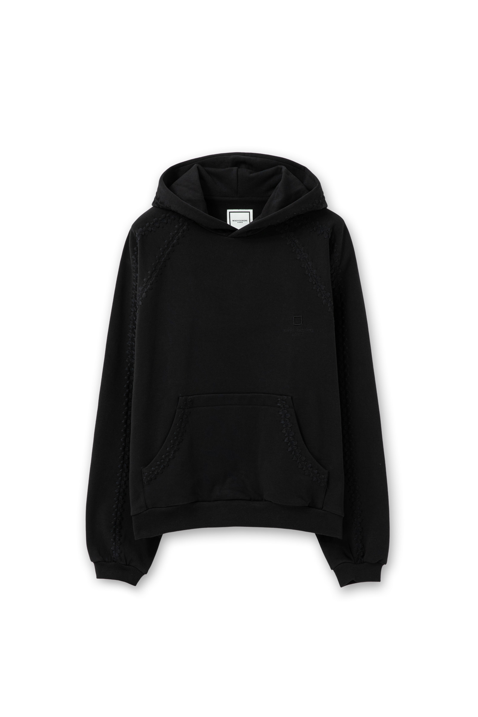 【Wooyoungmi】 Cotton Back Logo Hooded Sweatshirt Black Black Flower Back Logo Hoodie - WOOYOUNGMI