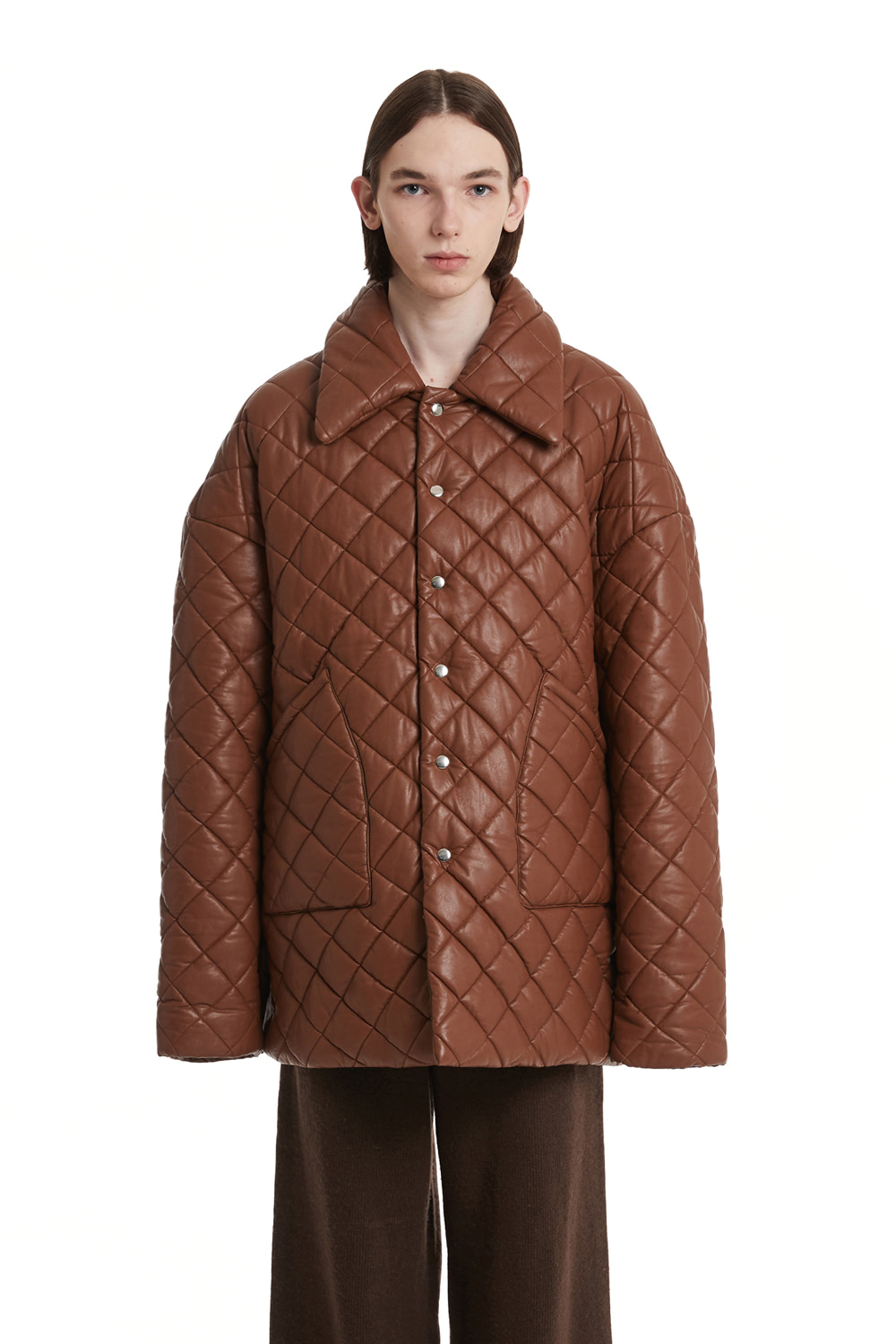Faux-Leather Collar Quilted Jacket