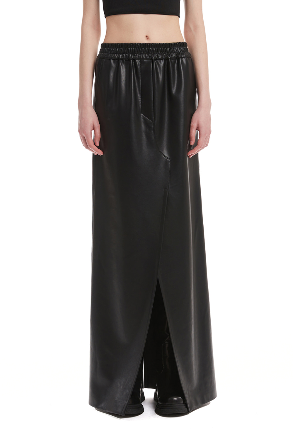 Black Faux-Leather Long Skirt