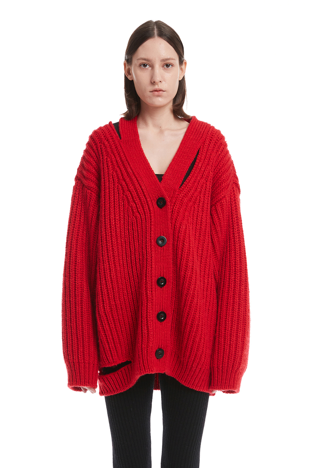 Red Destroyed Knit Cardigan