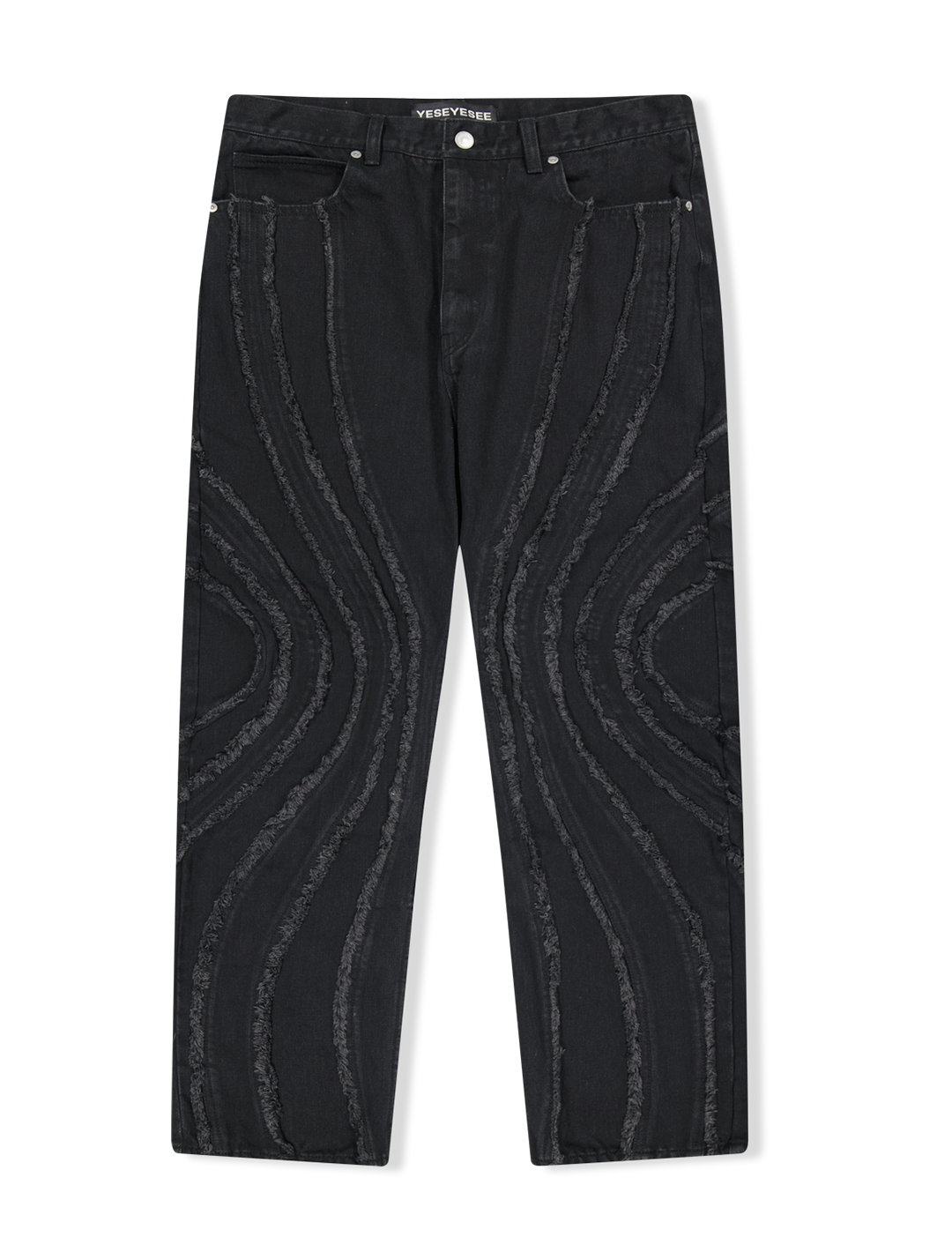 Spiral Cut-Off Denim Pants Black