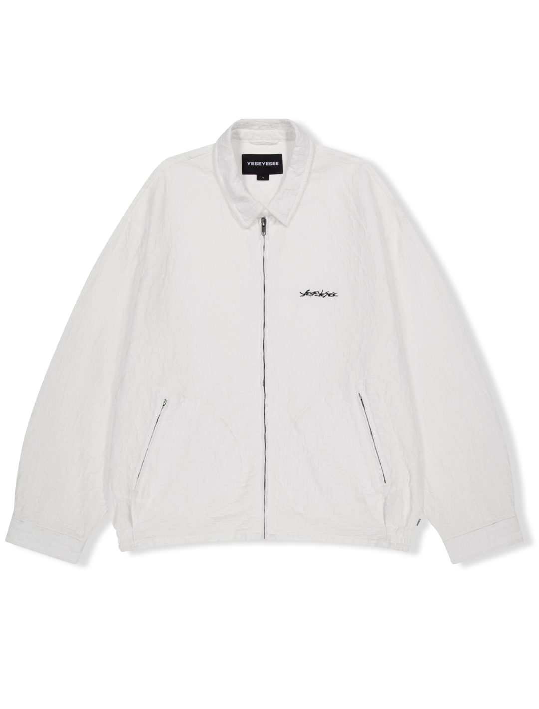 Abstract Jacquard Zip Jacket White