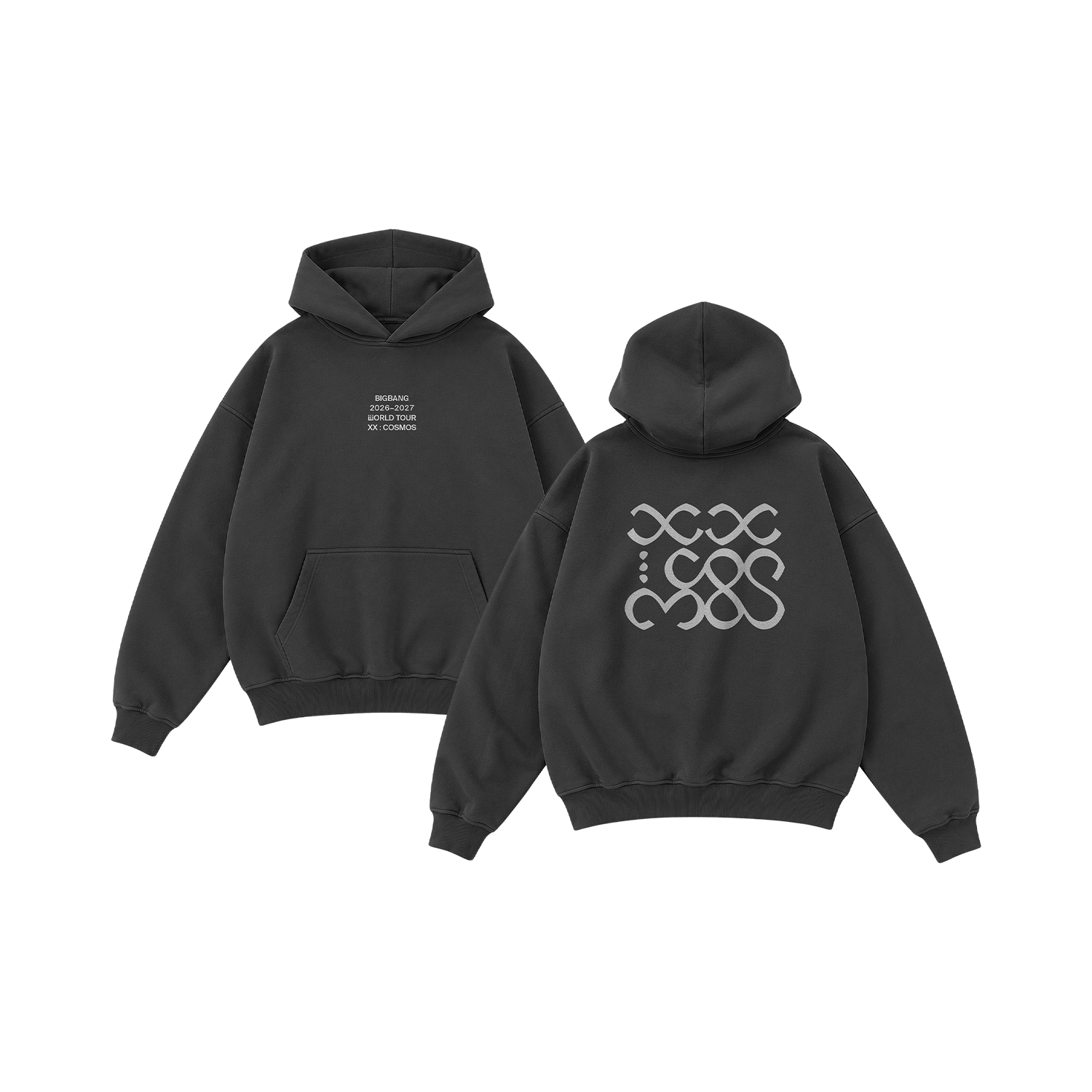 BIGBANG 2026-2027 WORLD TOUR XX COSMOS TOUR HOODIE 黑色巡演連帽衛衣正面及背面