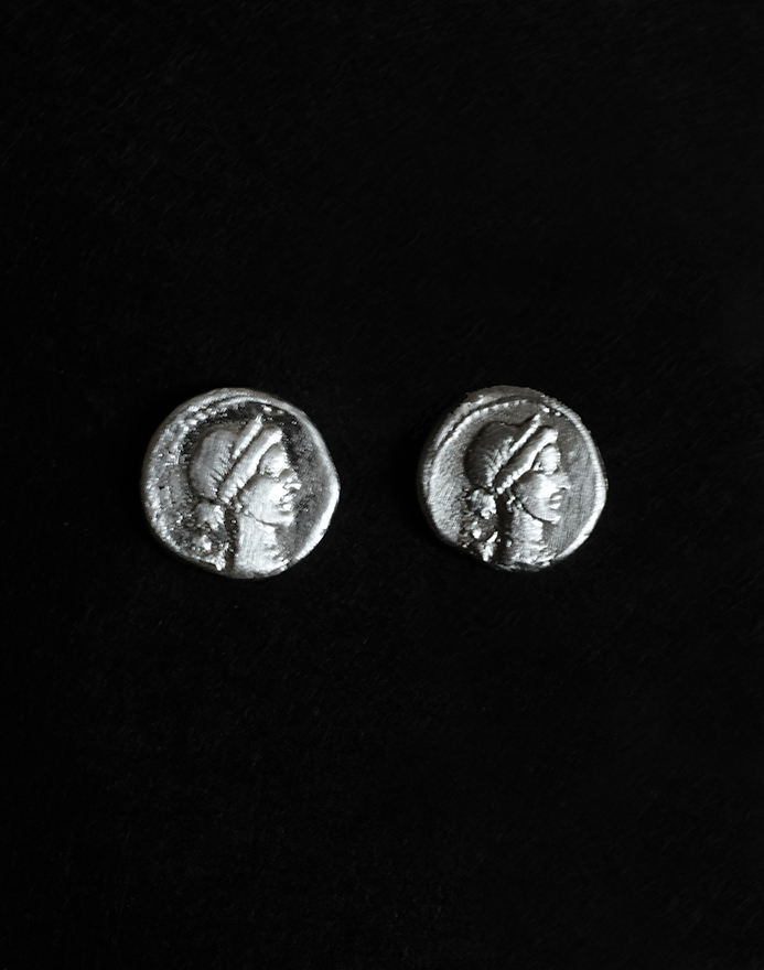 Ancient Coin Motif Stud Earrings