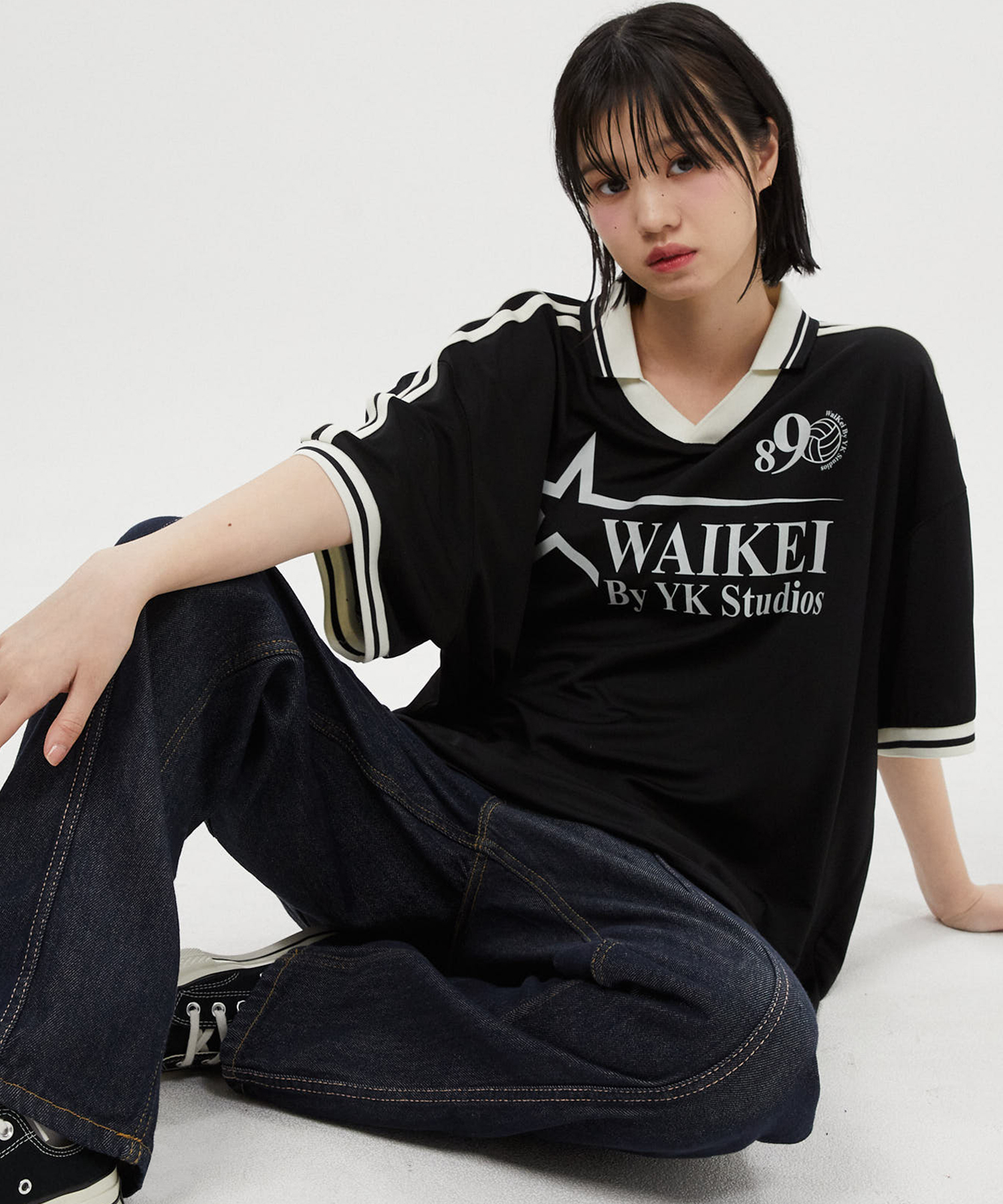 Star logo collar jersey half sleeve tshirts BLACK - waikei