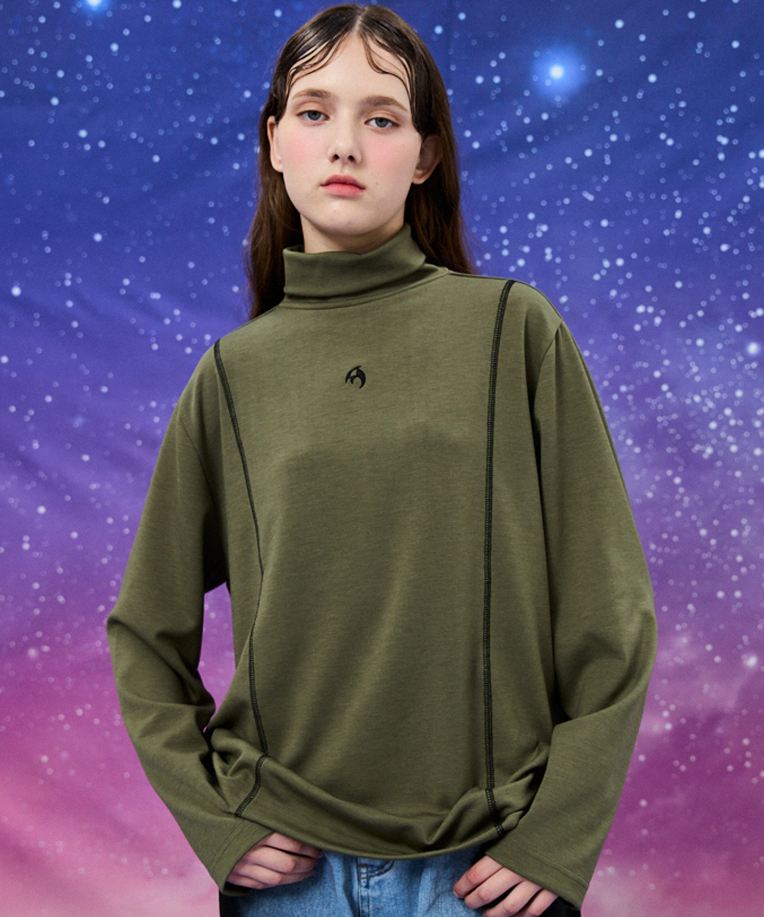 ★Wai Kei★ Stitch line turtleneck t-shirt black YK22FWTS02 9a3c0822c017e3c3331428377e35ec