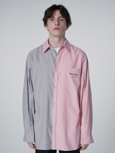 하프디자인 오픈슬리브 셔츠 핑크그레이