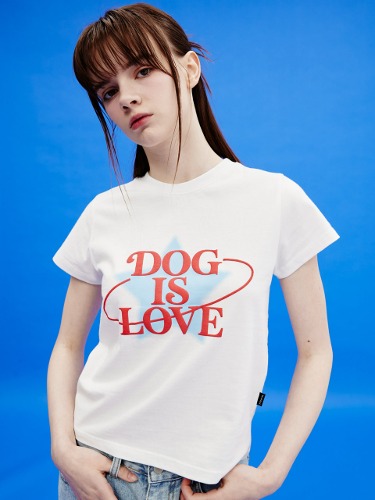 [트리플에스 수민 착용]Dog is love 스타 그래픽 반팔티셔츠 화이트