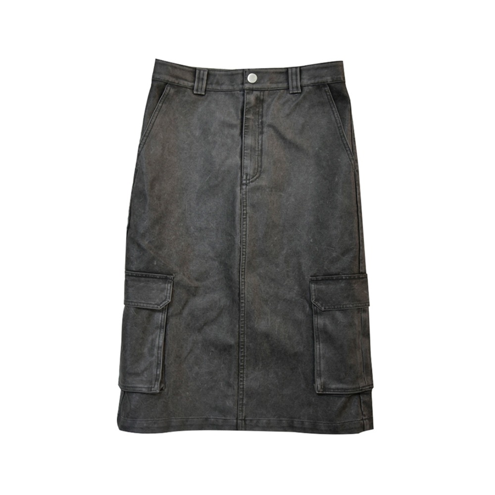 POLYSOOEM Washed Leather Cargo Skirt &quot;Charcoal&quot;