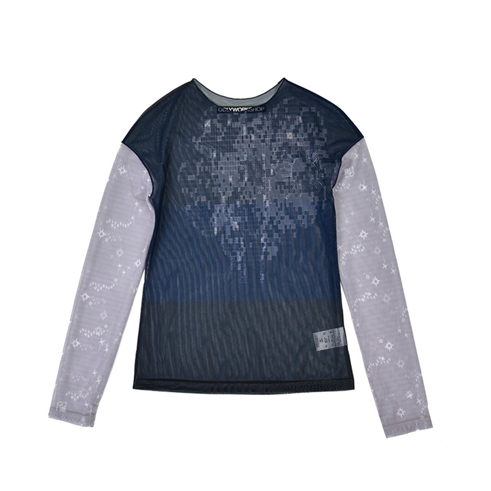 ODLYWORKSHOP Lily Pad Long Sleeve Mesh Tee &quot;Navy&quot;