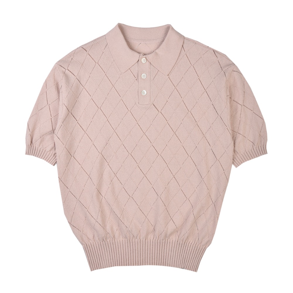 YOUTH Argyle Knit Collar Half T-Shirt  &quot;Pink&quot;