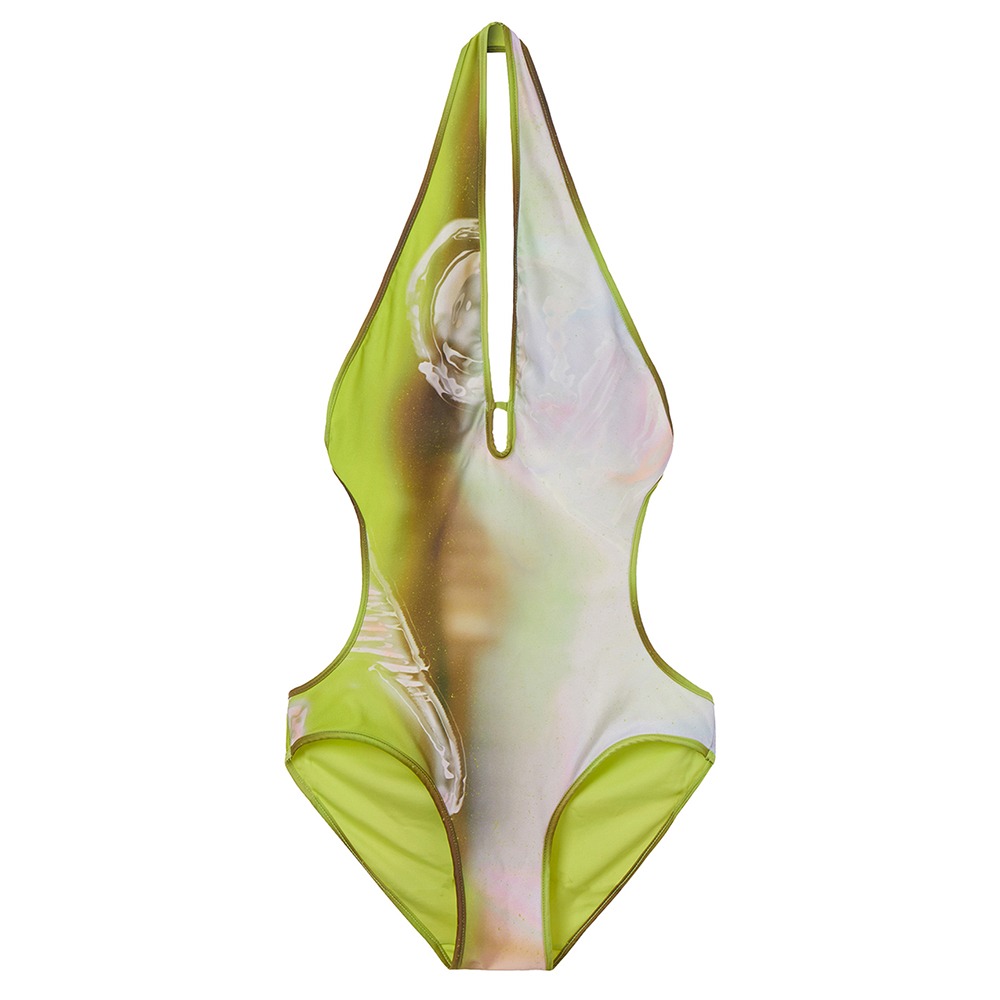 TheOpen Product Abstract Plunge Swimsuit &quot;Neon Green&quot;