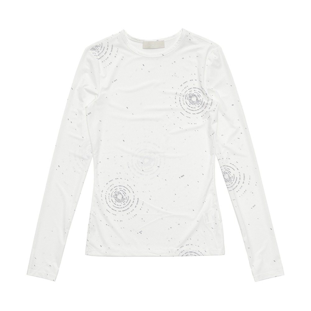 AMOMENTO Printed Round Long Sleeve T-Shirt &quot;White&quot; (Women)