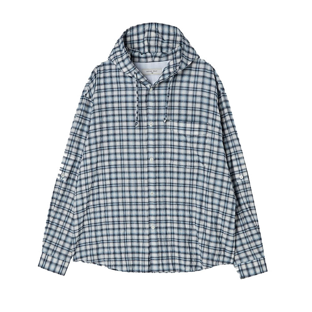 AFTER PRAY Oversized Check Hoodie Shirt &quot;Sky&quot;