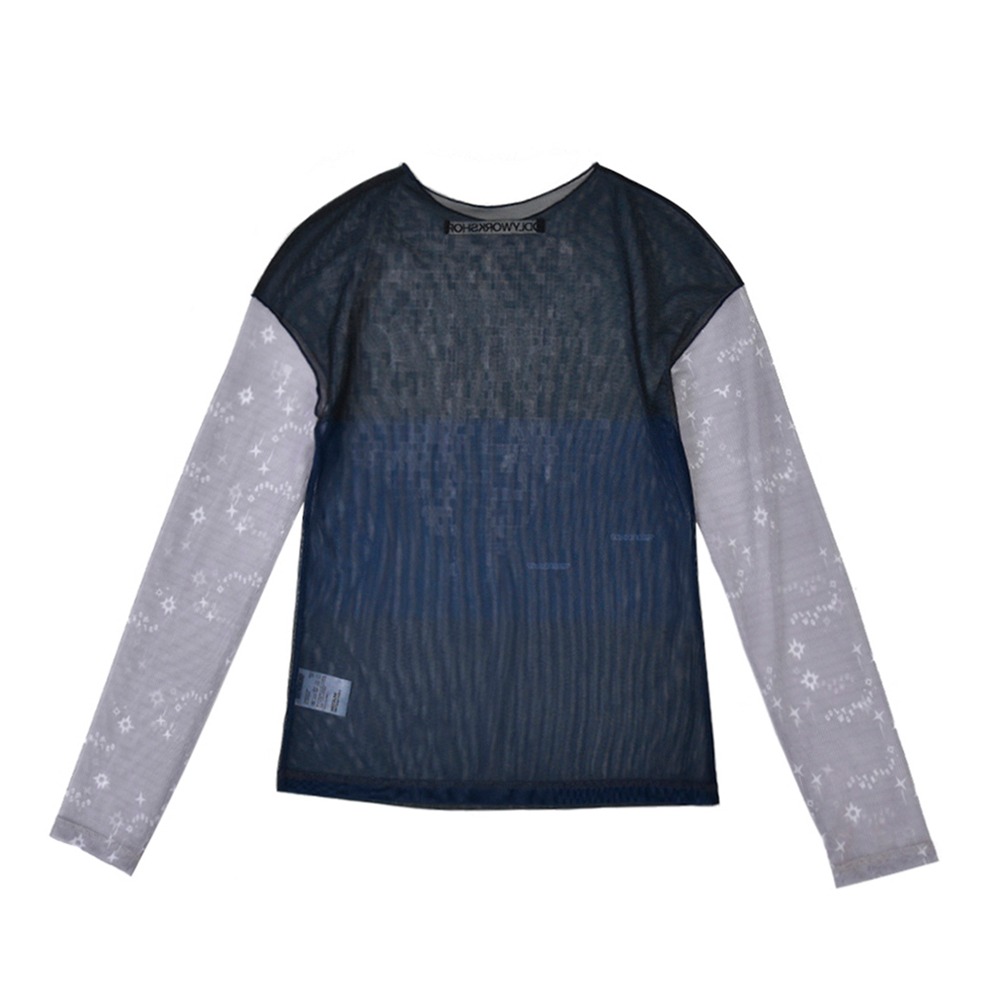 ODLYWORKSHOP Lily Pad Long Sleeve Mesh Tee &quot;Navy&quot;