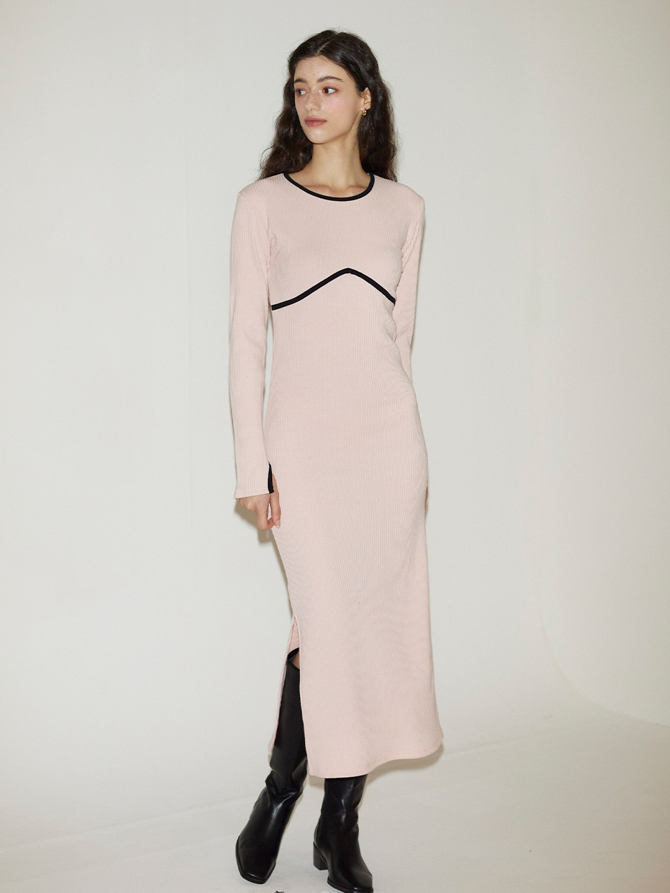 Line Point Jersey Dress_ Pink