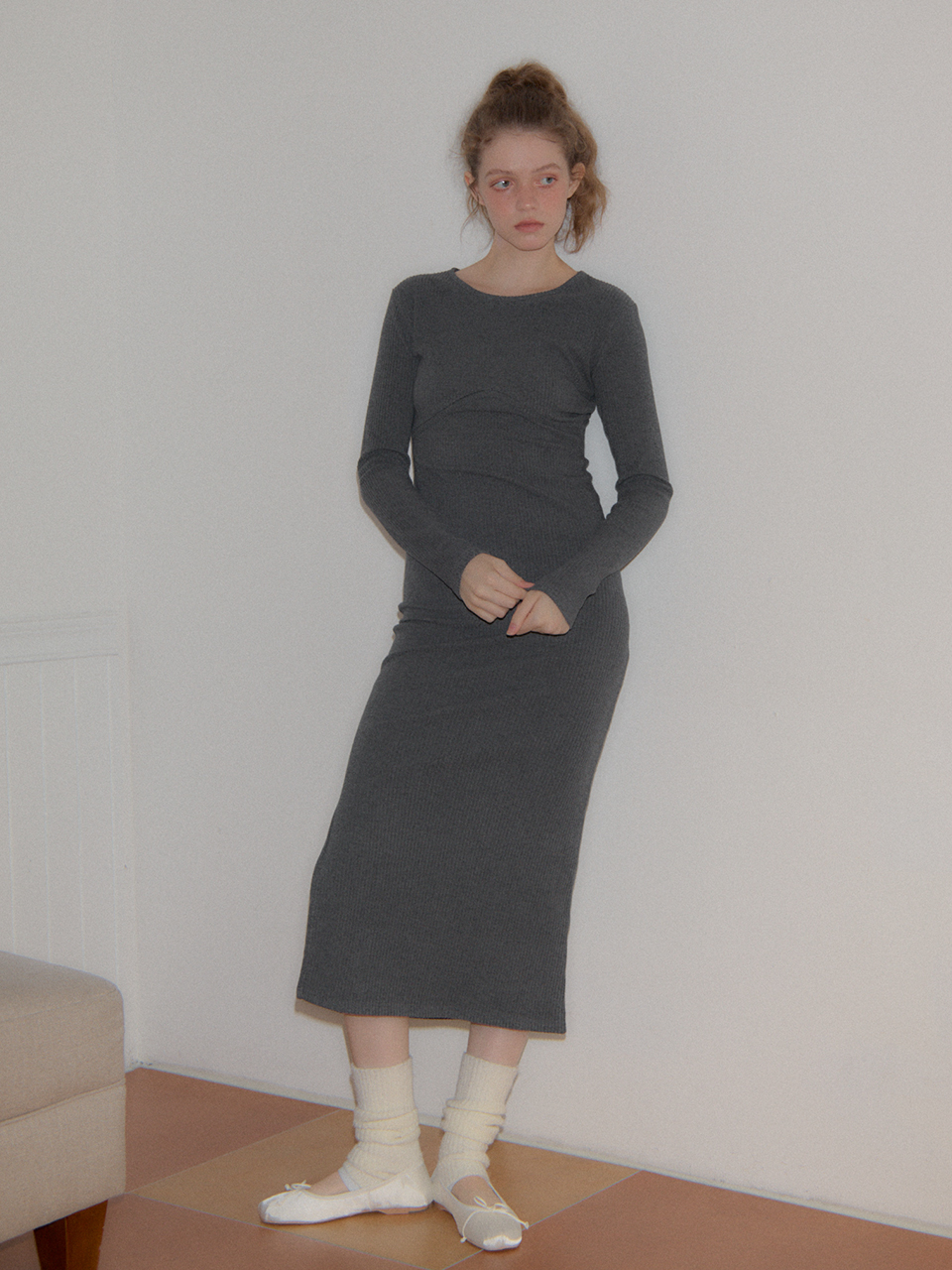 Line Point Basic Jersey Dresss_ Gray