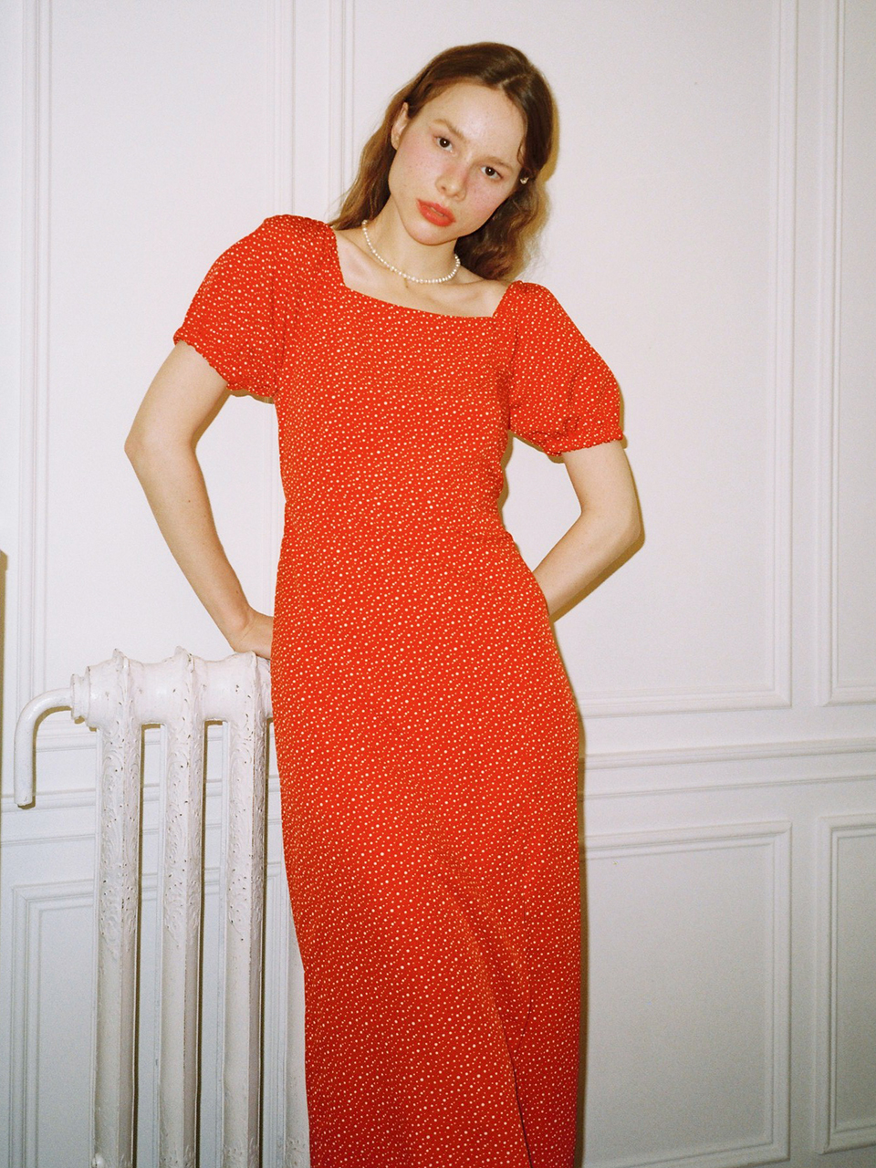 Square Neck Back Open Dress_ Red