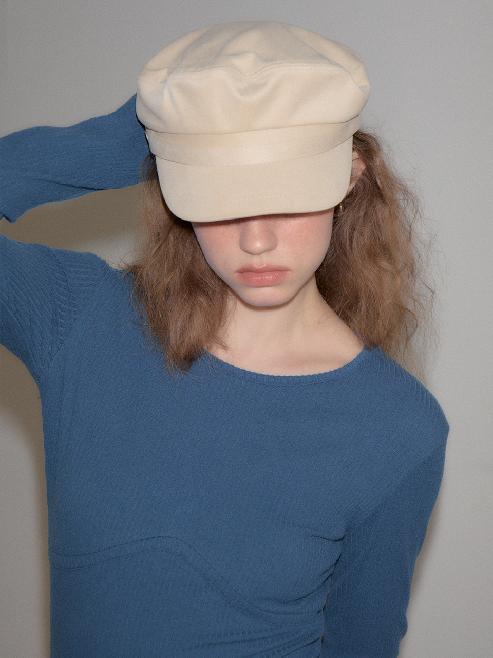 Suede Button Hat_ Ivory