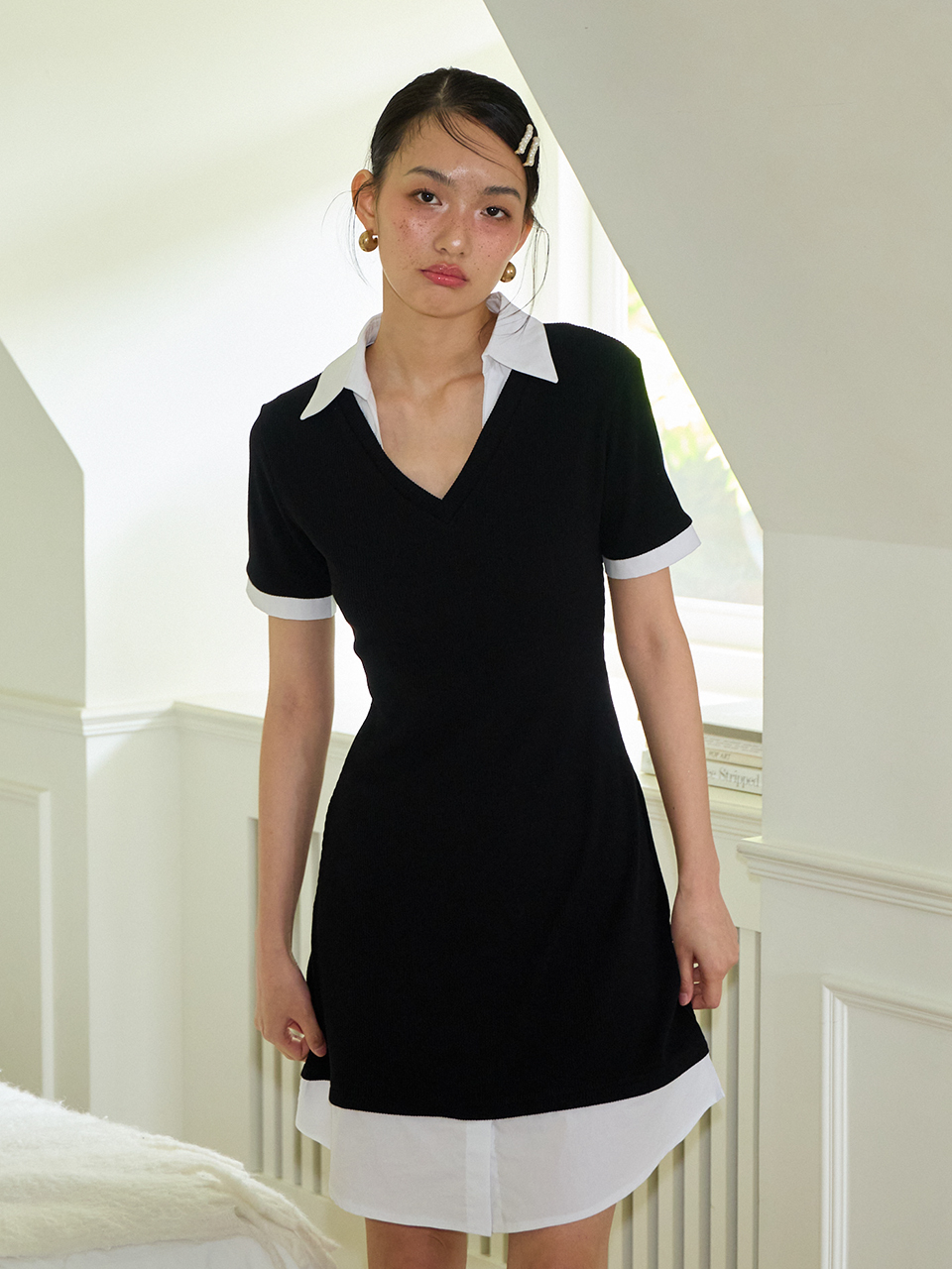 5/30 예약배송 Shirt Detail Mini Dress_ Black