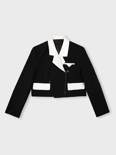 Black &amp; White 컬러블락 크롭 jacket