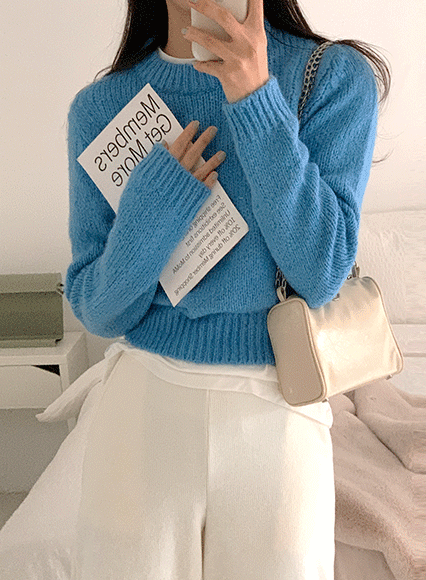 플랜티 크롭 knit_블루 (wool 22% alpaca 8%)