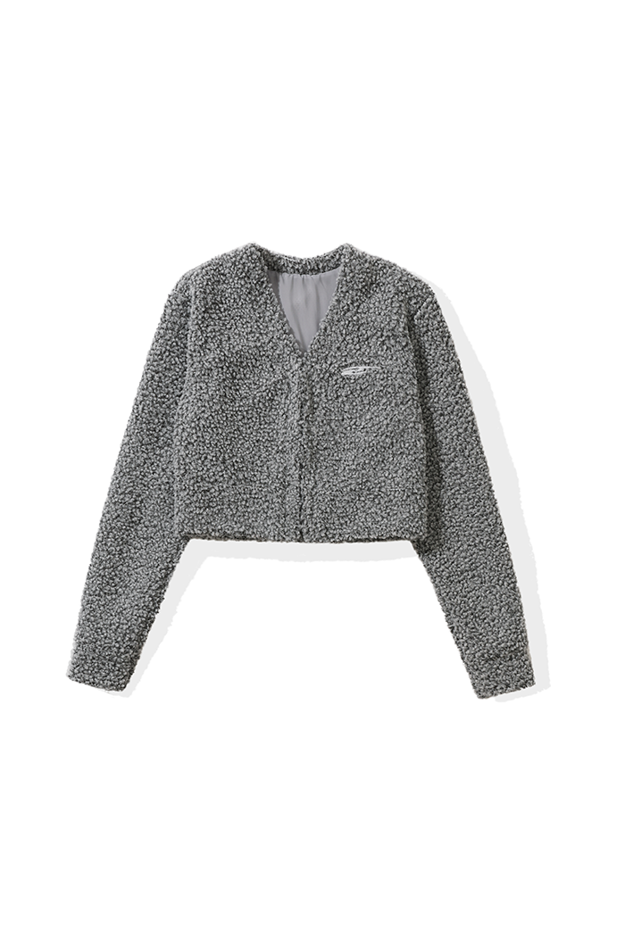 BOUCLE FUR CROPPED CARDIGAN GRAY