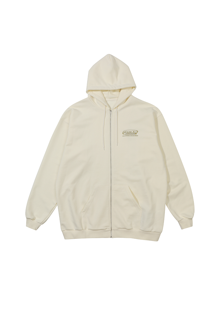 DRAWSTRING OVER SIZE HOODIE ZIP-UP IVORY