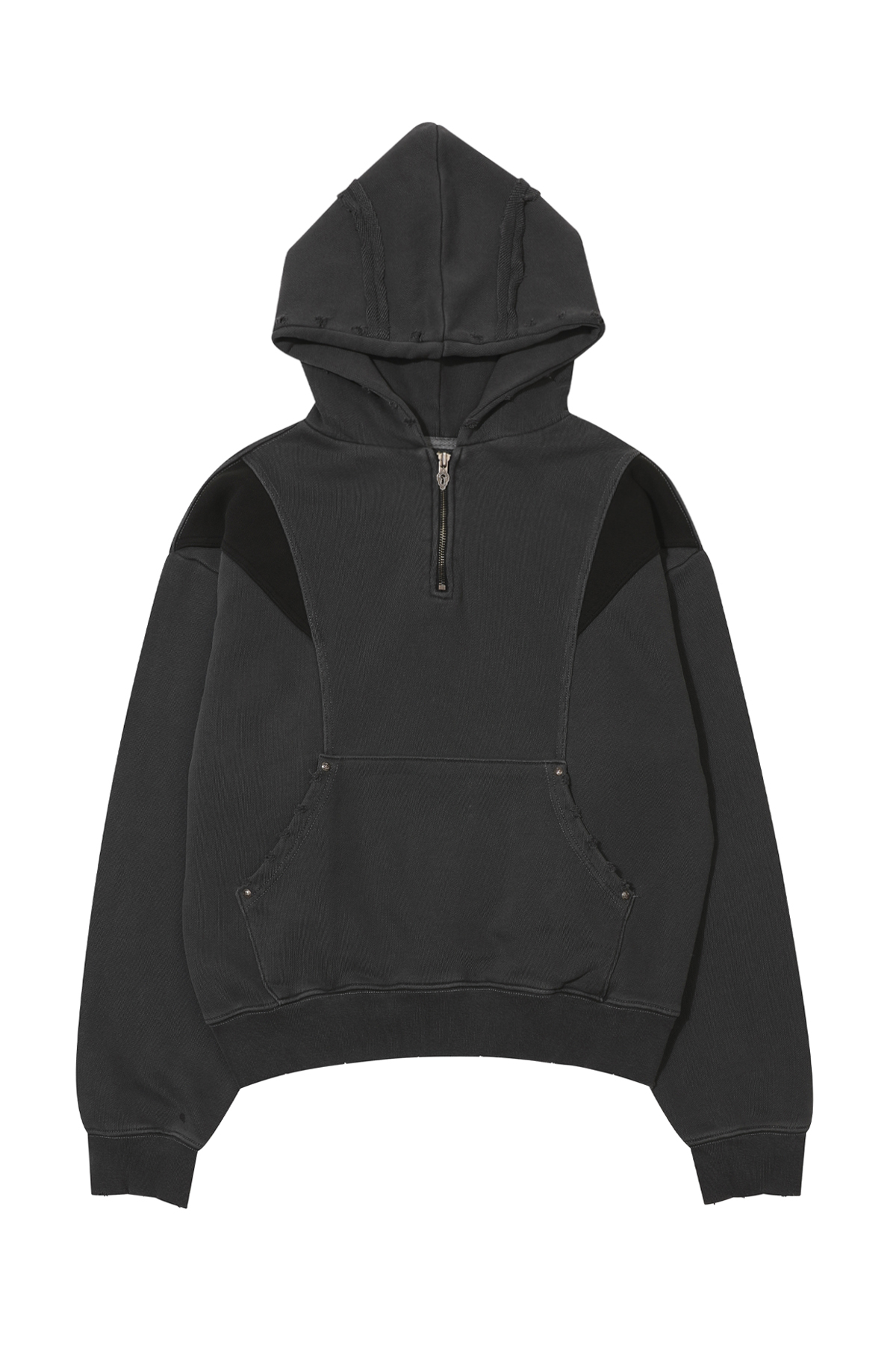 EMBROIDERED CUT-OFF HOODIE CHARCOAL