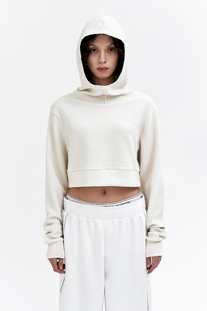 RIBBED PULLOVER HOODIE WHITE