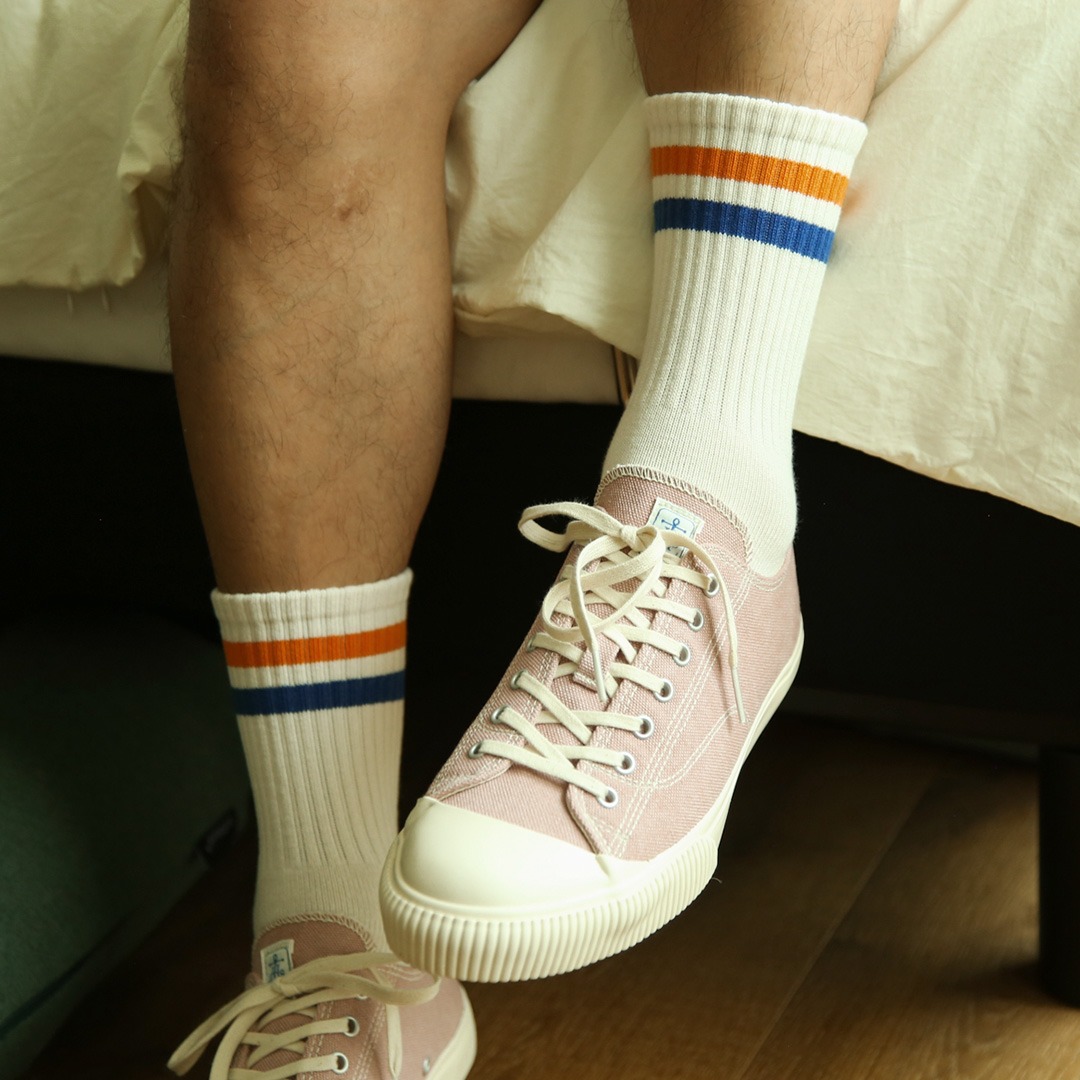 STP019 Stripe Pile Short Socks: White-or/blSOCKSTAZ SPORTS