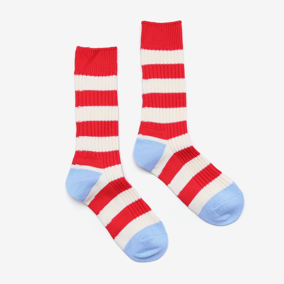 STW242-2 Rugby Stripe Cotton Socks: Red : 삭스타즈 [SOCKSTAZ]