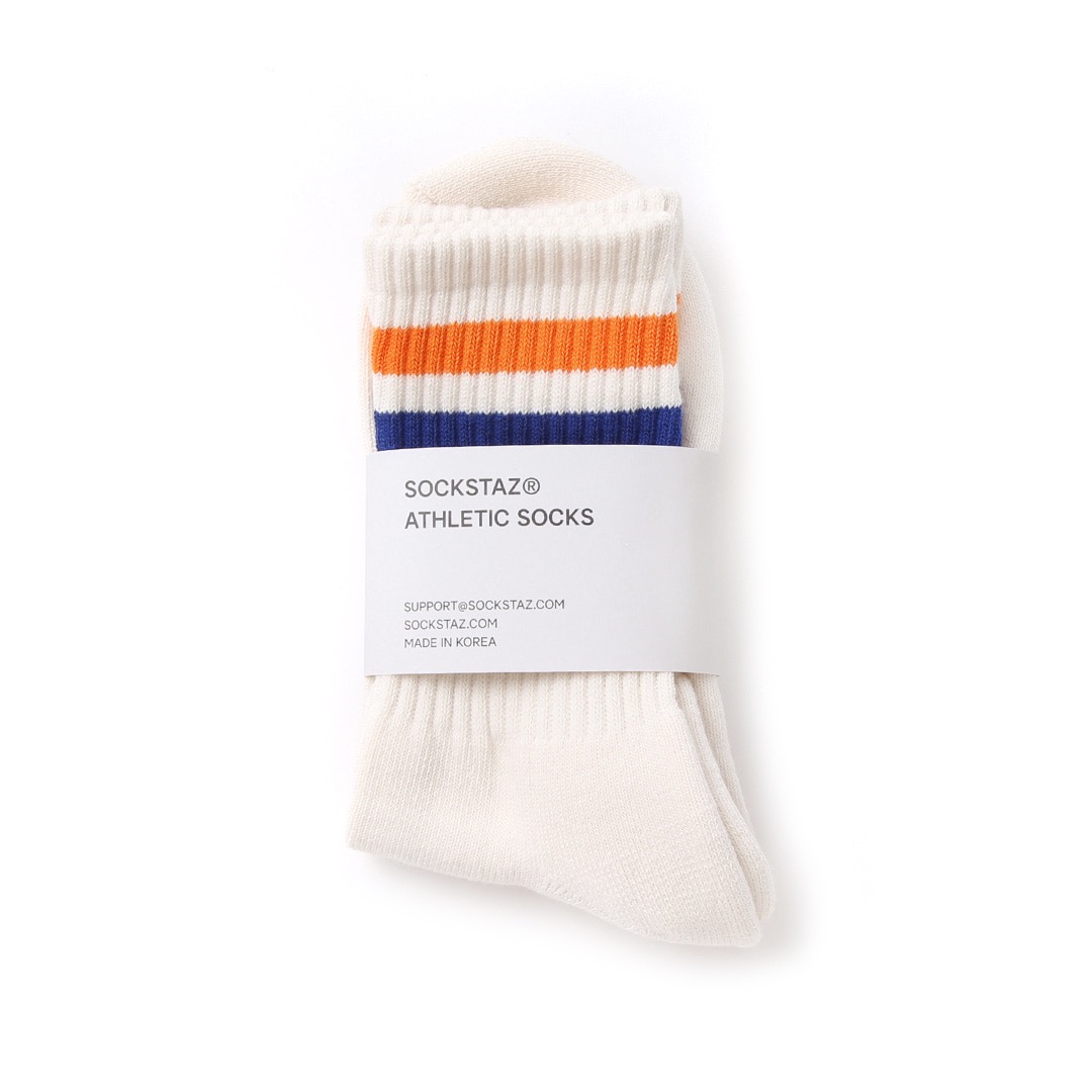 STP019 Stripe Pile Short Socks: White-or/blSOCKSTAZ SPORTS