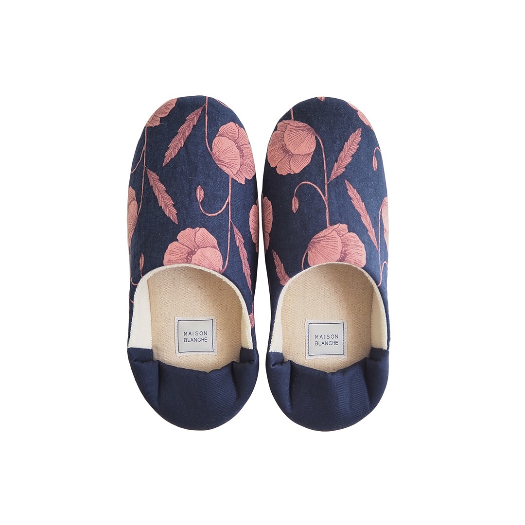 MSB355 Room Shoes : Navy Pink FlowerMAISON BLANCHE